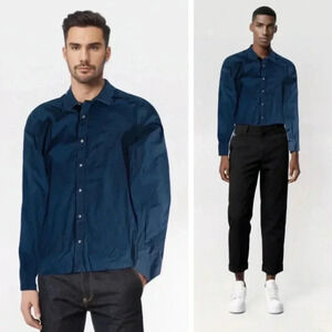 Burberry Brit Vintage Button Front Shirt Navy Blue Nova Check Trim Preppy Casual